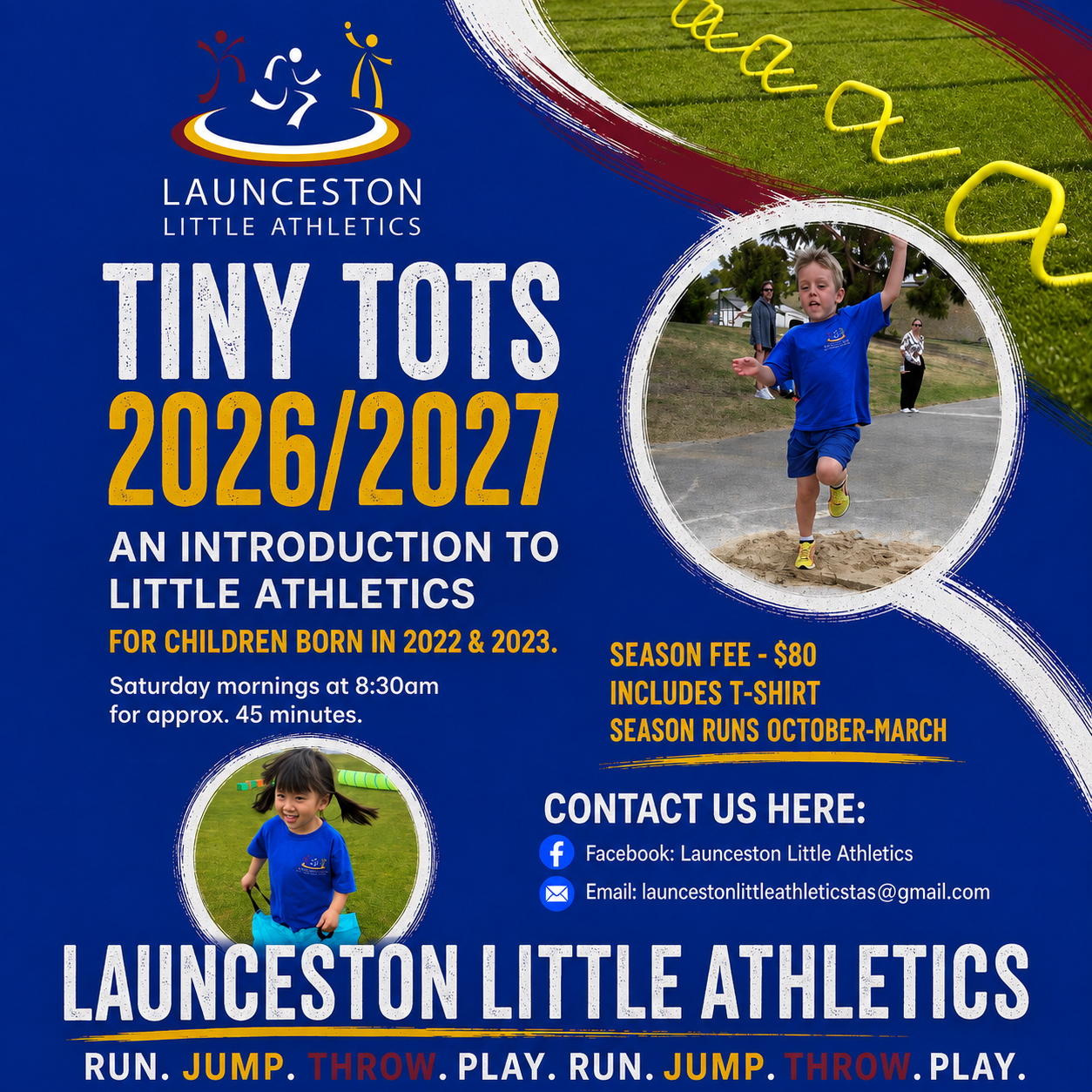 Tiny Tots 2026/2027 — for children born in 2022 and 2023, $80 season fee